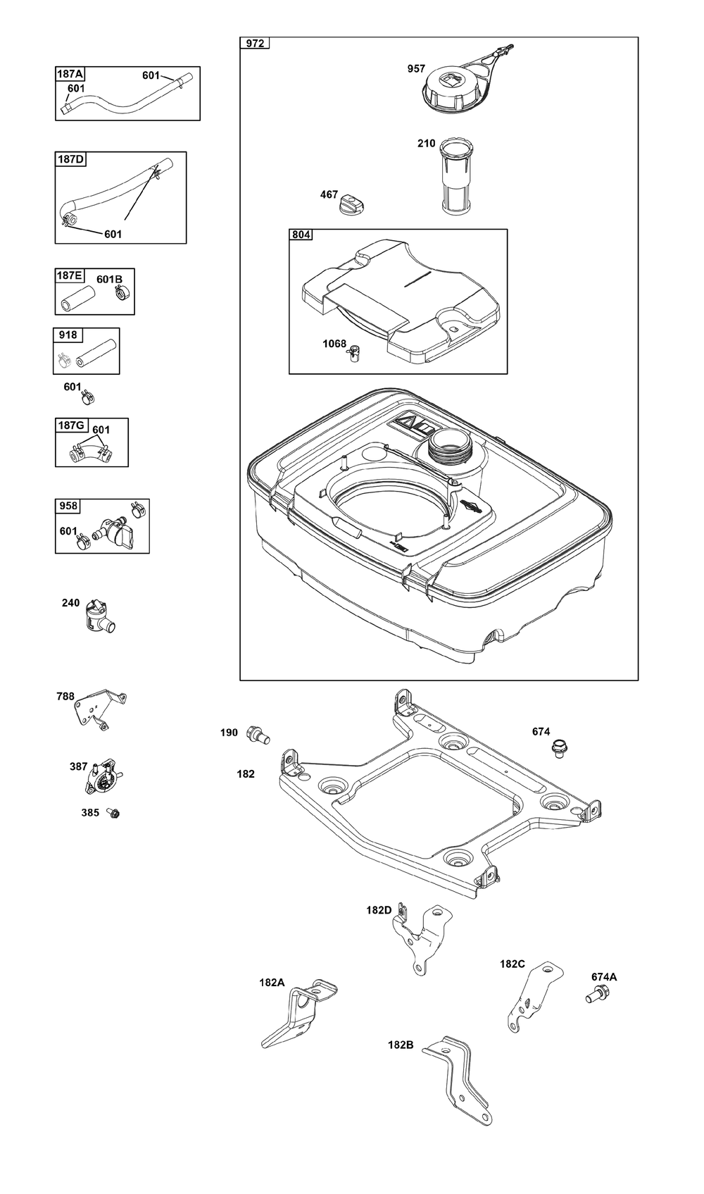 Fuel Supply Group Diagram and Parts List for 356442-0651-F1 200000 - 399999 Briggs and Stratton Engine
